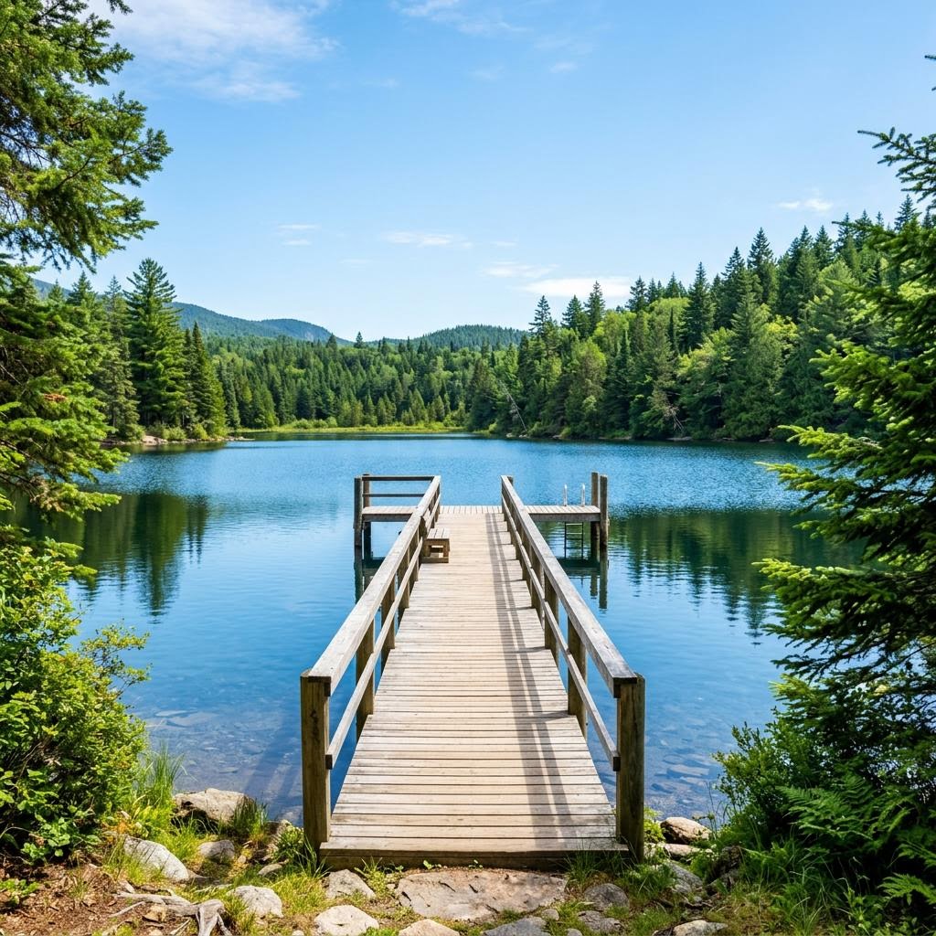 Wooden dock on a calm lake