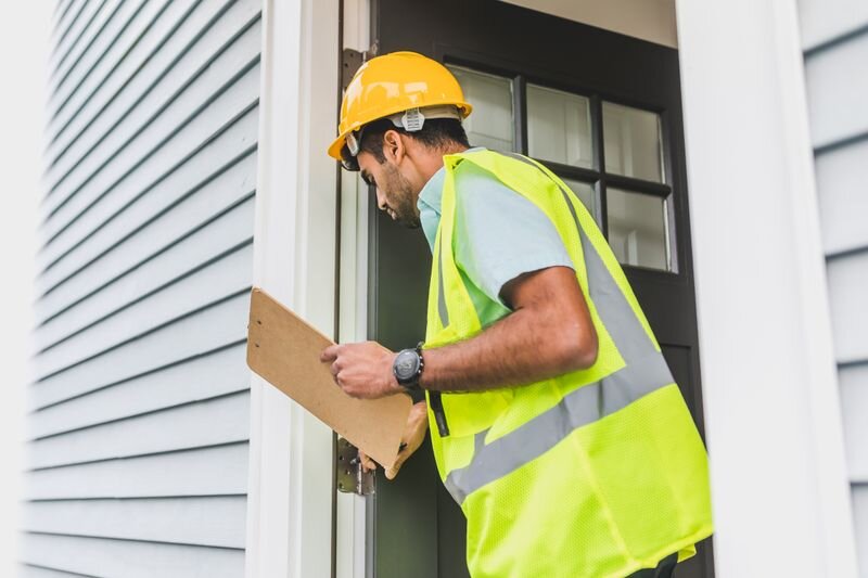 Property inspector documenting an exterior inspection